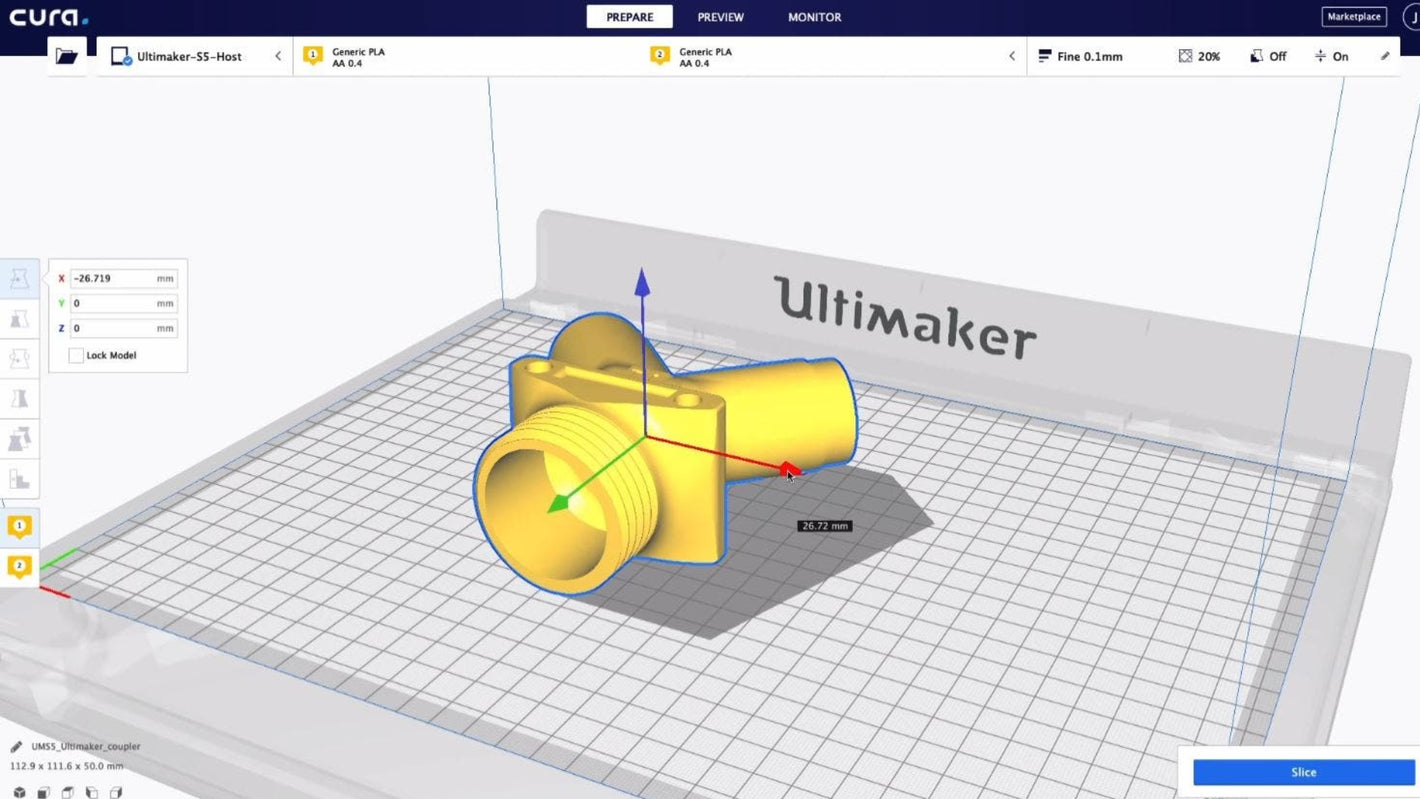 3D model loaded into slicer software for precise 3D print preparation, showing layer settings and print optimisation at BluPrints3D