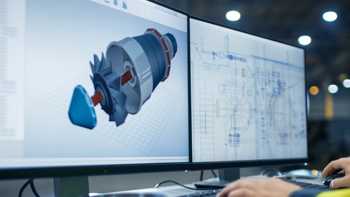 Computer screen displaying 3D scanning data and CAD modelling used to prepare a custom object for 3D printing at BluPrints3D