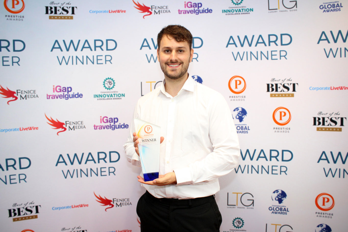 Founder of BluPrints3D collecting the 3D Printing Company of the Year award for professional 3D printing and 3D scanning services in the UK
